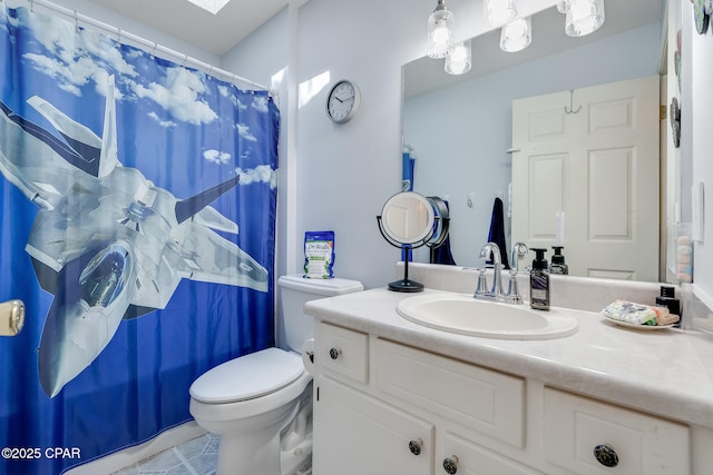 1402 New Hampshire Ave, Lynn Haven, FL 32444 - bathroom with toilet, vanity, and a shower with shower curtain