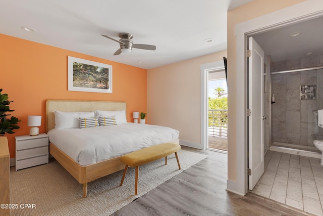 98 Shirah St, Destin, FL 32541 - bedroom featuring wood finished floors, ensuite bath, recessed lighting, and ceiling fan