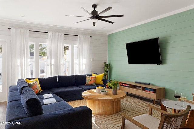 98 Shirah St, Destin, FL 32541 - living area featuring ceiling fan and wooden walls