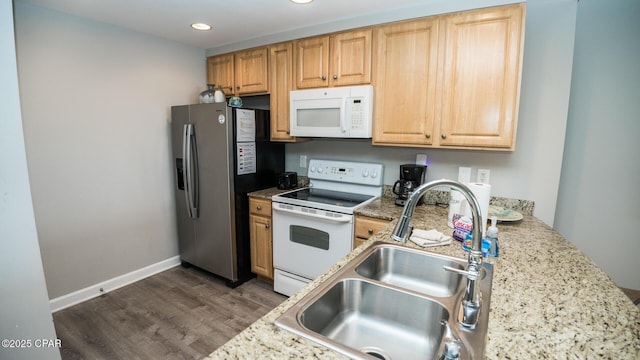17739 Front Beach Rd Unit 1007W, Panama City Beach, FL 32413 - kitchen featuring white appliances, dark wood-type flooring, and recessed lighting