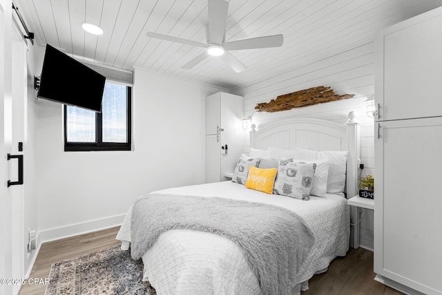 9850 S Thomas Dr Unit 1112E, Panama City Beach, FL 32408 - bedroom featuring wood finished floors, a ceiling fan, baseboards, and wood ceiling