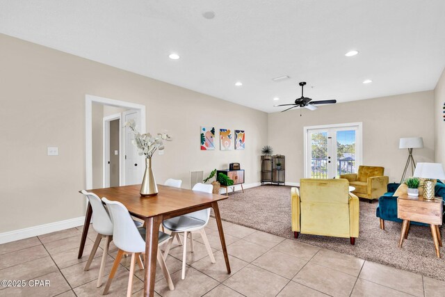 216 Bonita Cir Unit C, Panama City, FL 32408 - dining space featuring french doors, recessed lighting, light colored carpet, light tile patterned floors, and ceiling fan