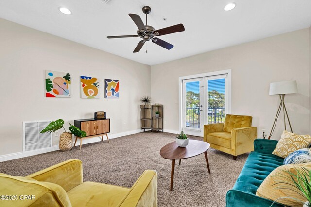 216 Bonita Cir Unit C, Panama City, FL 32408 - living room with carpet flooring, baseboards, ceiling fan, and recessed lighting