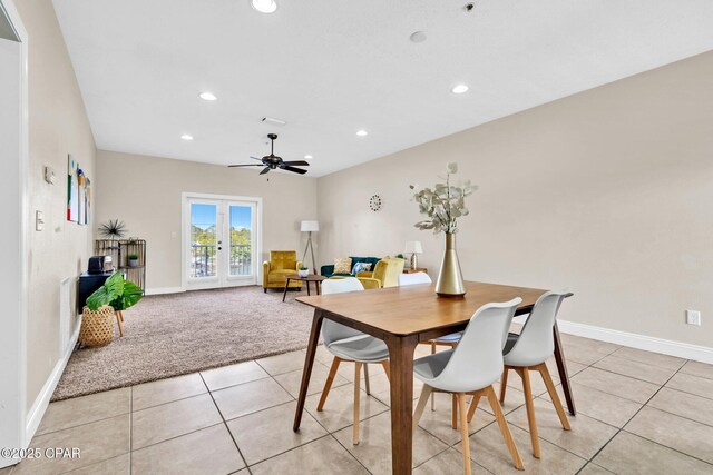 216 Bonita Cir Unit C, Panama City, FL 32408 - dining space with recessed lighting, light tile patterned flooring, french doors, baseboards, and light colored carpet