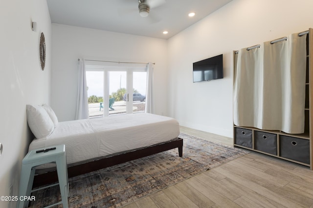 13826 Front Beach Rd, Panama City Beach, FL 32413 - bedroom featuring wood finished floors, recessed lighting, and a ceiling fan