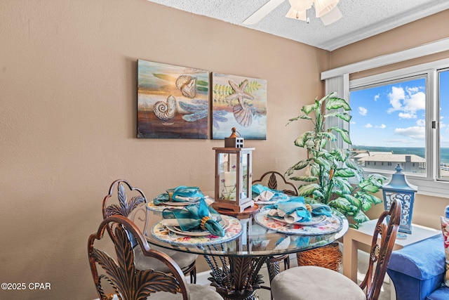 23223 Front Beach Rd Unit A509, Panama City Beach, FL 32413 - dining space with a textured ceiling and ceiling fan