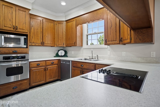 18562 Lois Fowler Rd, Blountstown, FL 32424 - kitchen featuring appliances with stainless steel finishes, a sink, brown cabinets, and light countertops