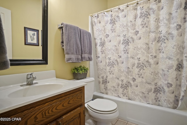 18562 Lois Fowler Rd, Blountstown, FL 32424 - bathroom featuring toilet, shower / bath combination with curtain, vanity, and tile patterned flooring