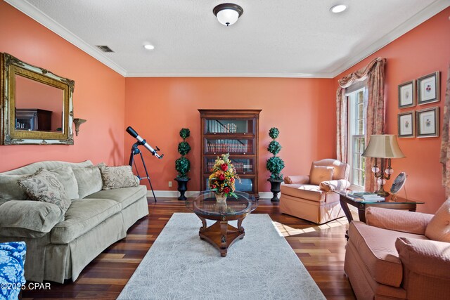 18562 Lois Fowler Rd, Blountstown, FL 32424 - living area with crown molding, dark wood-style floors, recessed lighting, and baseboards