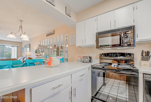 17620 Front Beach Rd Unit 2V, Panama City Beach, FL 32413 - kitchen with black appliances, light countertops, white cabinets, light tile patterned flooring, and open floor plan