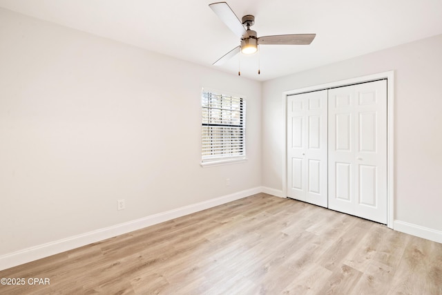 4130 White Pine Ct, Tallahassee, FL 32311 - unfurnished bedroom with baseboards, light wood-style floors, a closet, and ceiling fan