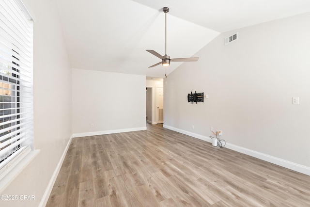 4130 White Pine Ct, Tallahassee, FL 32311 - unfurnished room with vaulted ceiling, light wood-style flooring, ceiling fan, and baseboards