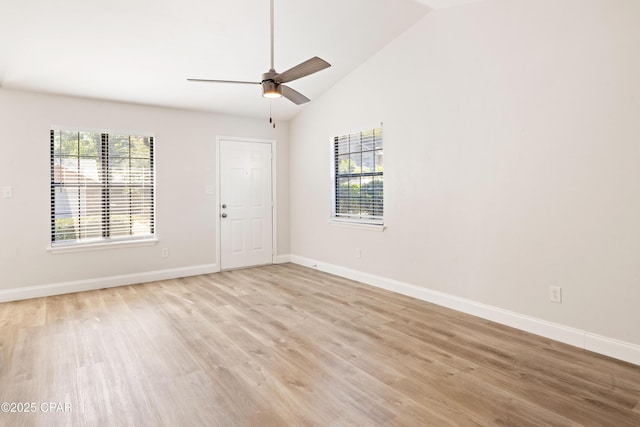 4130 White Pine Ct, Tallahassee, FL 32311 - spare room with plenty of natural light, light wood-style floors, a ceiling fan, baseboards, and vaulted ceiling
