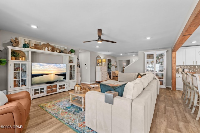 160 James Way, Southport, FL 32409 - living area with light wood finished floors, a ceiling fan, recessed lighting, and baseboards