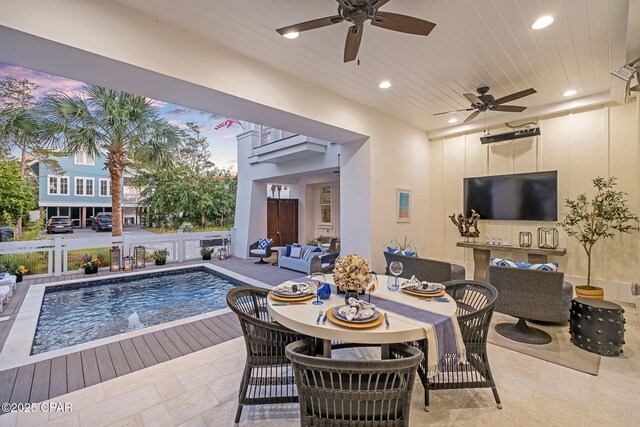135 Buddy St, Santa Rosa Beach, FL 32459 - view of patio / terrace with ceiling fan, an outdoor hangout area, and an outdoor pool