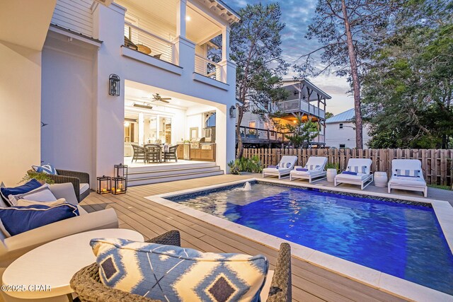 135 Buddy St, Santa Rosa Beach, FL 32459 - view of swimming pool with outdoor dining area, a deck, and ceiling fan