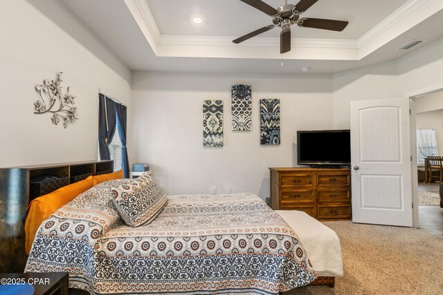 782 Cason Cir, Panama City, FL 32405 - bedroom featuring crown molding, a raised ceiling, carpet floors, recessed lighting, and a ceiling fan