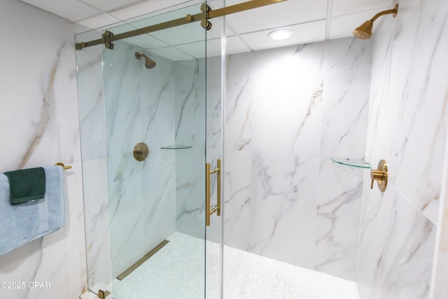 14701 Front Beach Rd Unit 1727, Panama City Beach, FL 32413 - full bathroom with a marble finish shower and a drop ceiling
