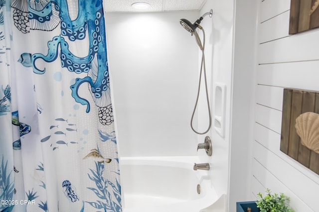 14701 Front Beach Rd Unit 1727, Panama City Beach, FL 32413 - full bathroom featuring shower / bath combo and a drop ceiling
