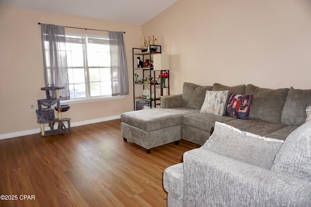 2738 W Tharpe St Unit 1103, Tallahassee, FL 32303 - living room with wood finished floors, baseboards, and lofted ceiling