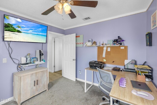 4331 Garrison Rd, Panama City, FL 32404 - carpeted office space featuring a ceiling fan, ornamental molding, and baseboards