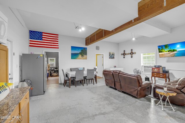 4331 Garrison Rd, Panama City, FL 32404 - living room with beam ceiling and cooling unit