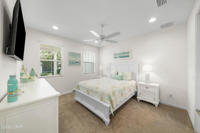 8636 Conch Shell Ct, Panama City Beach, FL 32413 - bedroom with light carpet, recessed lighting, and a ceiling fan