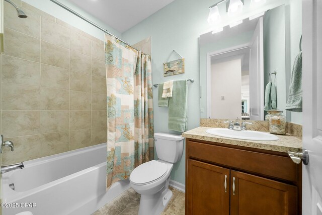 8636 Conch Shell Ct, Panama City Beach, FL 32413 - bathroom featuring shower / tub combo with curtain, vanity, and tile patterned flooring