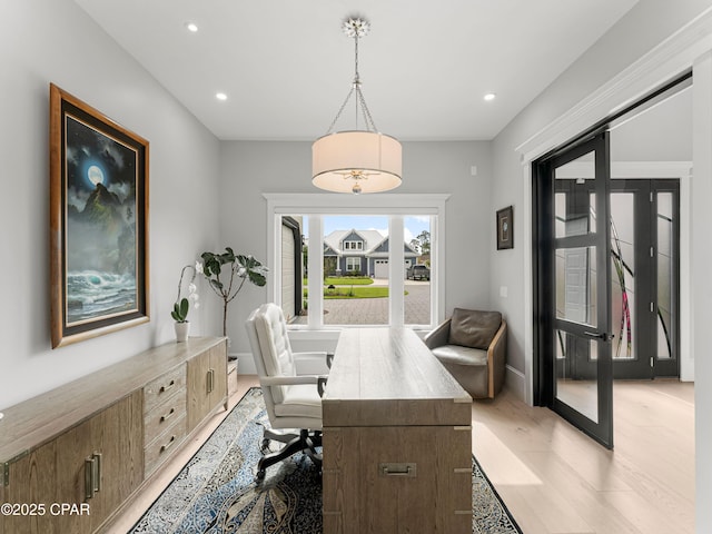 1507 Trout Ln, Panama City Beach, FL 32408 - office area featuring recessed lighting and light wood-style floors