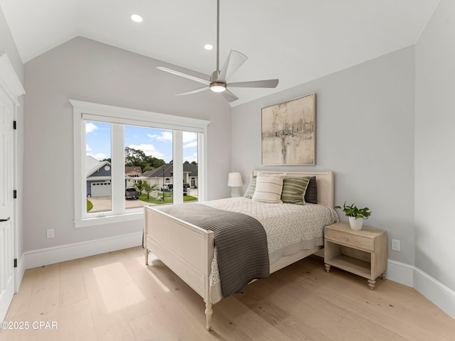 1507 Trout Ln, Panama City Beach, FL 32408 - bedroom featuring light wood-style flooring, lofted ceiling, recessed lighting, baseboards, and ceiling fan