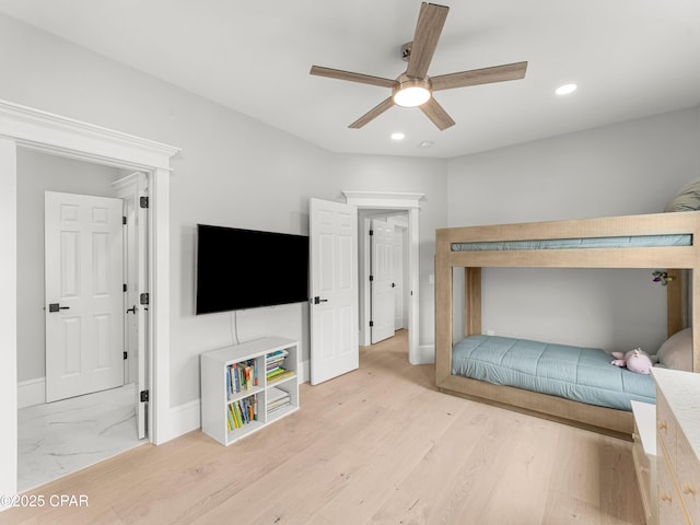 1507 Trout Ln, Panama City Beach, FL 32408 - bedroom featuring recessed lighting, baseboards, a ceiling fan, and wood finished floors
