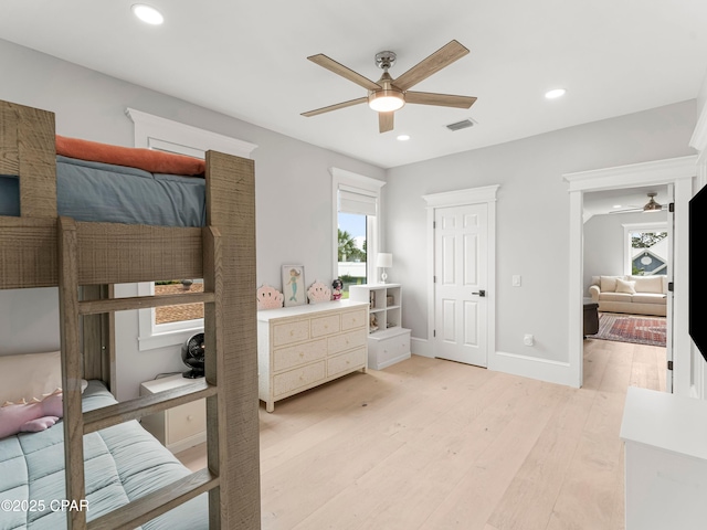 1507 Trout Ln, Panama City Beach, FL 32408 - bedroom featuring light wood-style flooring, recessed lighting, a ceiling fan, and baseboards
