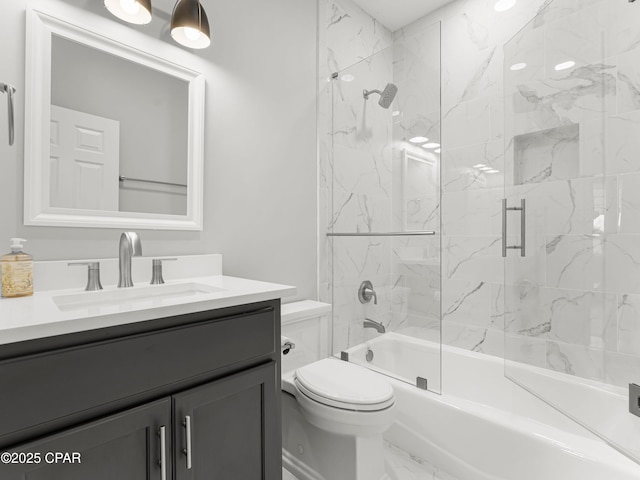 1507 Trout Ln, Panama City Beach, FL 32408 - full bath with vanity, marble finish flooring, toilet, and shower / bath combination with glass door