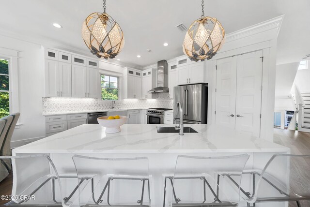58 Hightide Way, Inlet Beach, FL 32413 - living area featuring ornamental molding, ceiling fan, dark wood-style floors, and recessed lighting