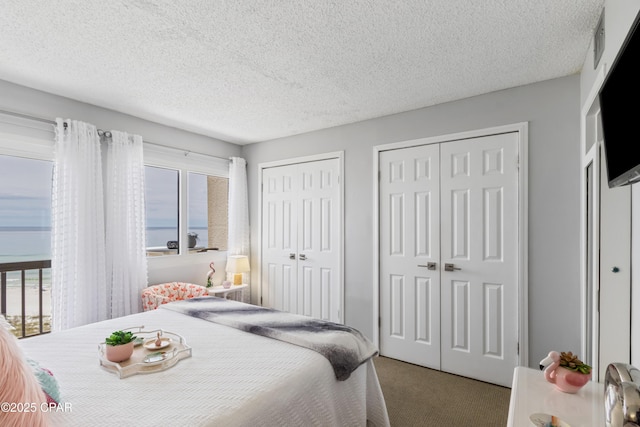 23223 Front Beach Rd Unit A704, Panama City Beach, FL 32413 - carpeted bedroom featuring multiple closets and a textured ceiling