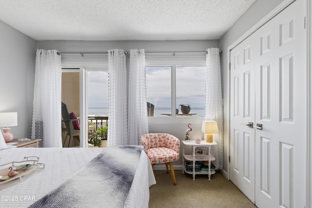23223 Front Beach Rd Unit A704, Panama City Beach, FL 32413 - carpeted bedroom with a closet, a textured ceiling, and access to exterior