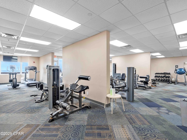 16819 Front Beach Rd Unit 2800, Panama City Beach, FL 32413 - gym with carpet flooring, baseboards, and a drop ceiling