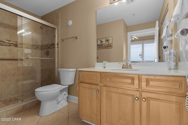 10519 Front Beach Rd Unit 601A, Panama City Beach, FL 32407 - bathroom featuring toilet, vanity, a shower stall, and tile patterned flooring
