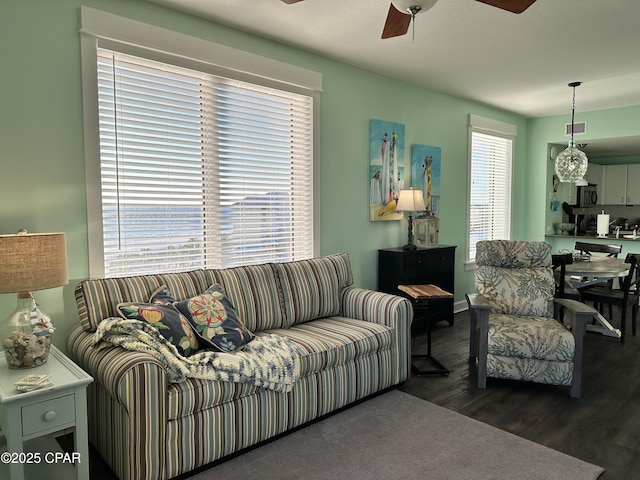 11800 Front Beach Rd Unit 2-201, Panama City Beach, FL 32407 - living room with a ceiling fan and wood finished floors