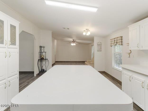 2921 Ambus Ln, Chipley, FL 32428 - kitchen featuring dark wood-style flooring, white cabinets, light countertops, and a kitchen island