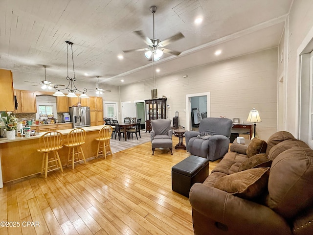 5382 10th St, Malone, FL 32445 - living area featuring ceiling fan, light wood-type flooring, and recessed lighting