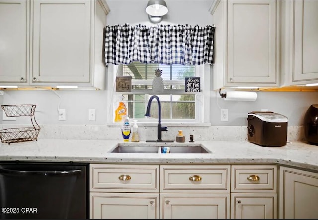 21382 NW Paradise Ln, Altha, FL 32421 - kitchen with black dishwasher, a sink, and light stone counters