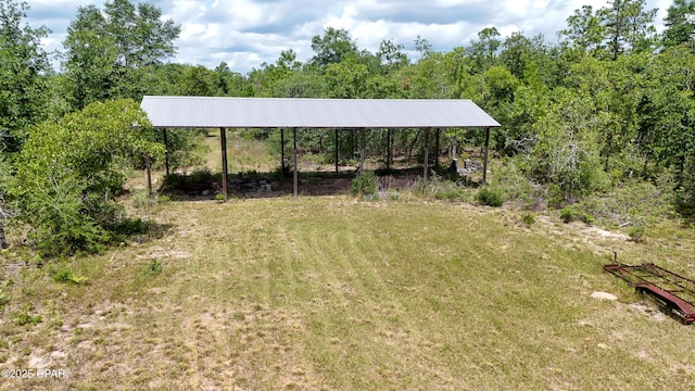 24197 NW Pine Tree Trl, Fountain, FL 32438 - view of green lawn featuring a carport and a forest view