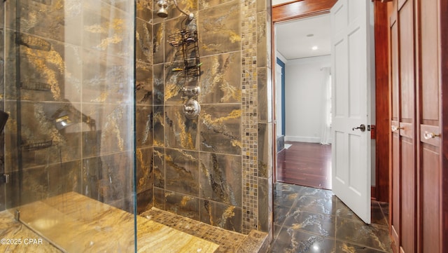 24197 NW Pine Tree Trl, Fountain, FL 32438 - full bathroom with tiled shower and crown molding