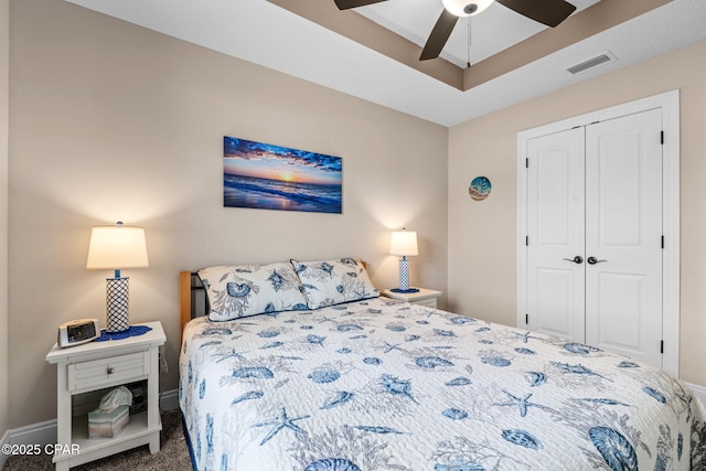 4304 Bylsma Cir, Panama City, FL 32404 - carpeted bedroom featuring a closet, baseboards, and a ceiling fan