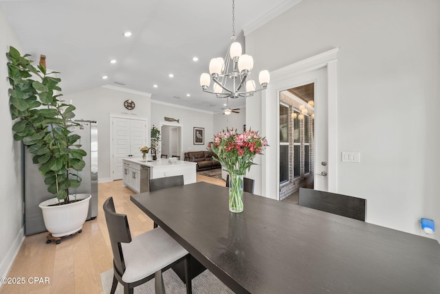 2012 Frankford Point Rd, Panama City, FL 32405 - dining area with a chandelier, ornamental molding, light wood finished floors, recessed lighting, and baseboards