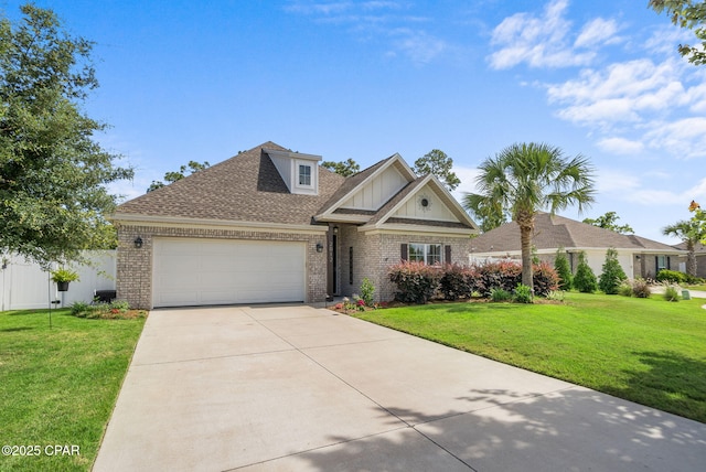 2012 Frankford Point Rd, Panama City, FL 32405 - view of front of house with brick siding, driveway, an attached garage, board and batten siding, and a shingled roof