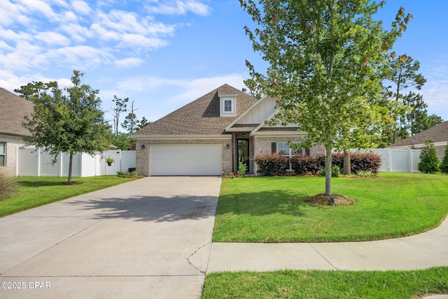 2012 Frankford Point Rd, Panama City, FL 32405 - view of front facade with brick siding, driveway, an attached garage, board and batten siding, and roof with shingles
