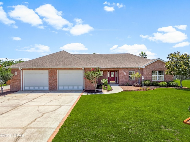 1406 New Jersey Ave, Lynn Haven, FL 32444 - view of front facade featuring concrete driveway, brick siding, a garage, a front lawn, and a shingled roof
