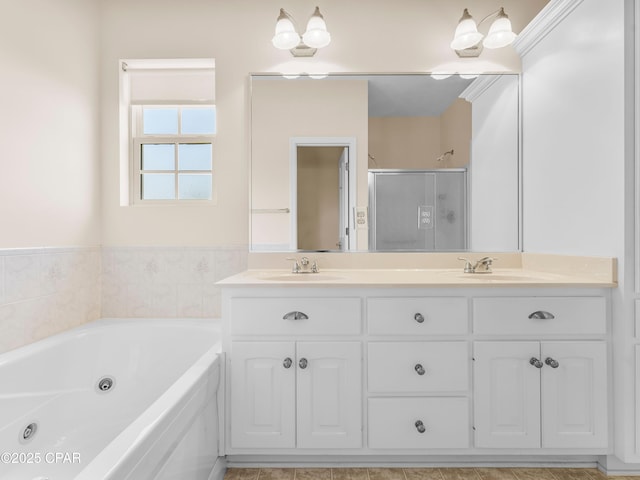 1406 New Jersey Ave, Lynn Haven, FL 32444 - bathroom featuring a stall shower, double vanity, and a tub with jets